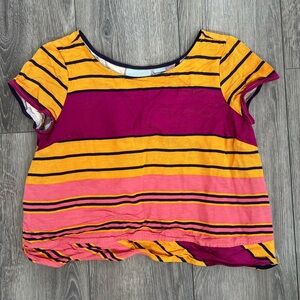 Maeve by Anthropologie Yellow and Pink Striped Short Sleeve Top Crop Size 2